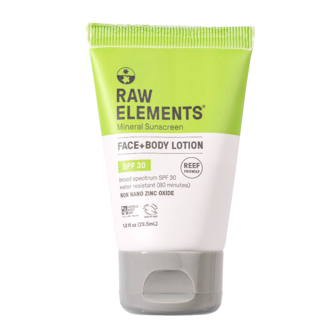 Raw Elements sunscreen lotion tube on a white background