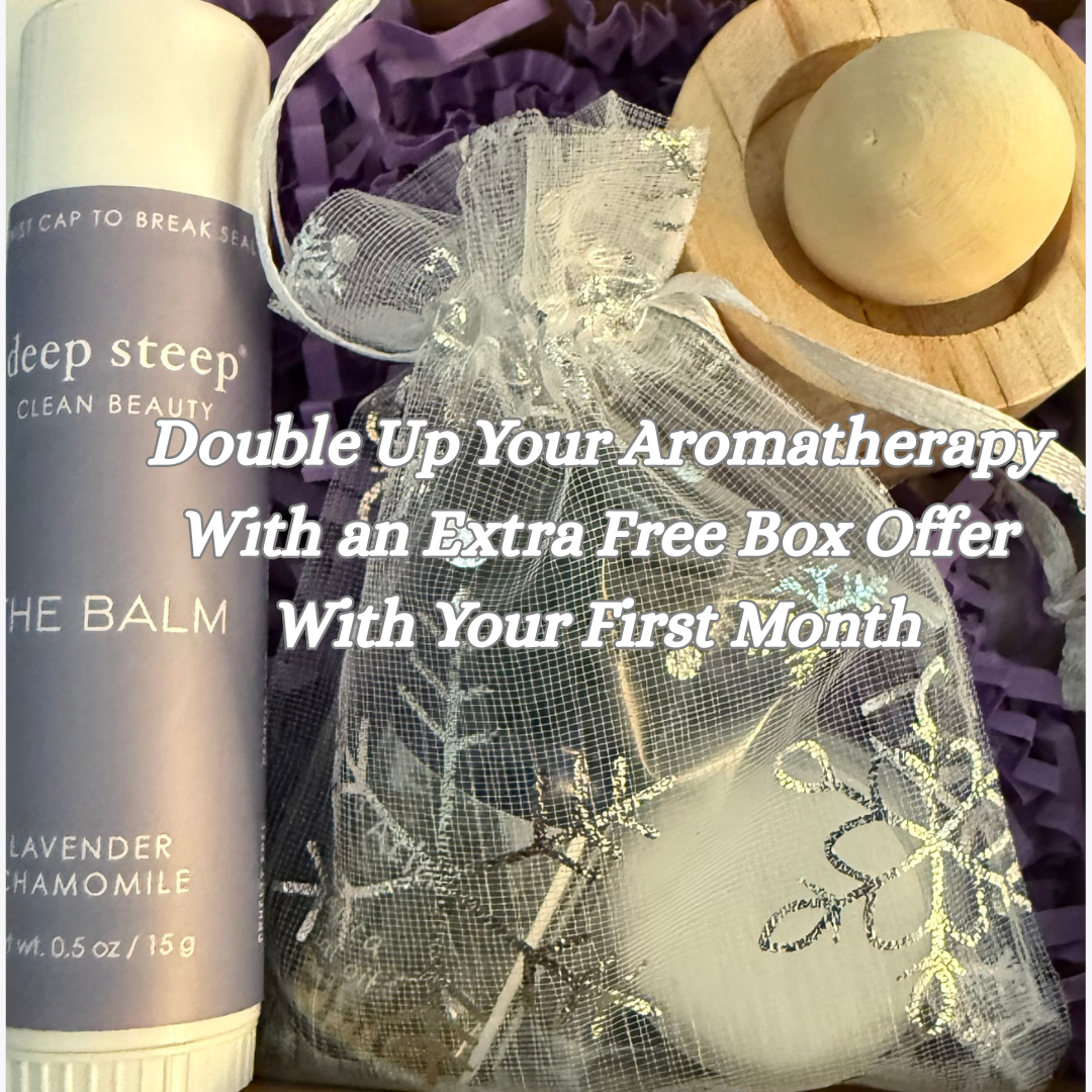 Aromatherapy gift box with text overlay on a purple background