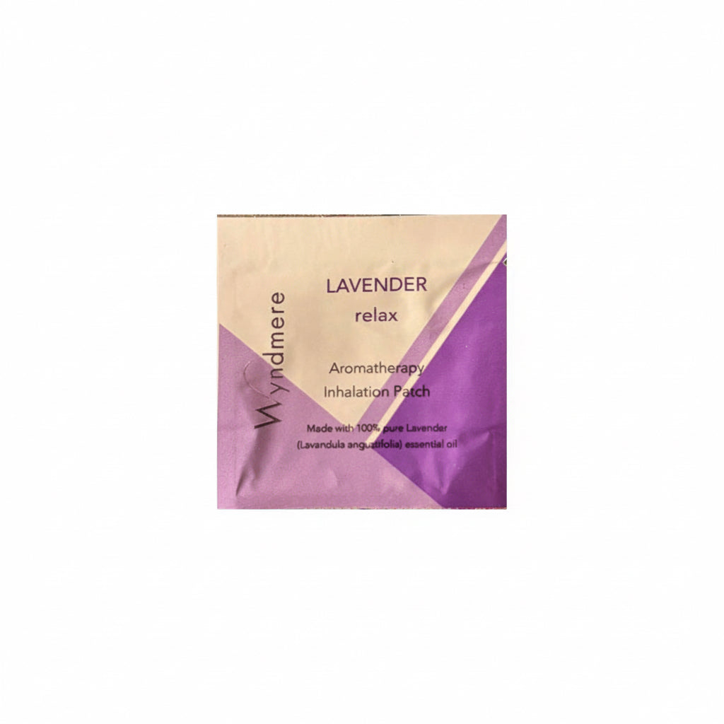 Wyndmere Lavender relaxation aromatherapy inhalation patch packaging on a white background